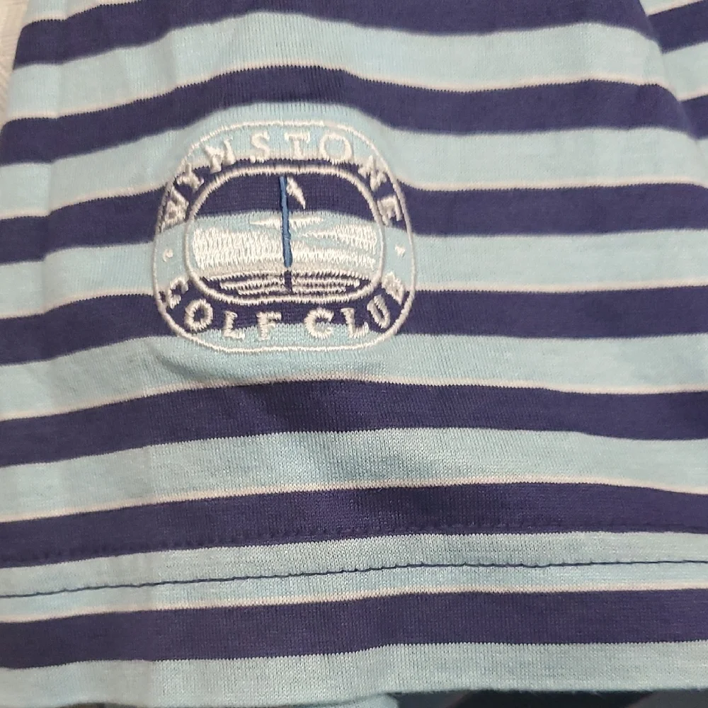 Peter Millar Blue Striped Polo Shirt Size M - Picture 9 of 11